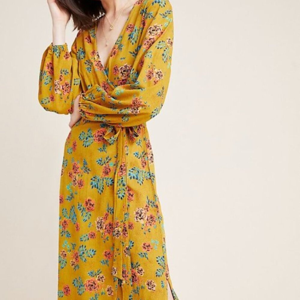 Faithfull the Brand x Anthropologie Le Figuaro Wrap Dress Long Sleeve - Picture 2 of 14